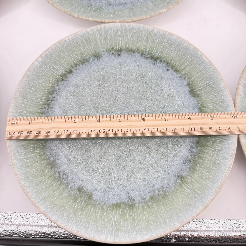West Elm Salad Plates Set of 6 Seafoam Green Blue Reactive Glaze Stoneware 8.5